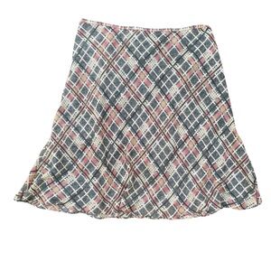 VINTAGE Y2K PLUS SIZE MIDI SKIRT 18 | KHAKI GREEN CORAL PLAID | WORK & CASUAL